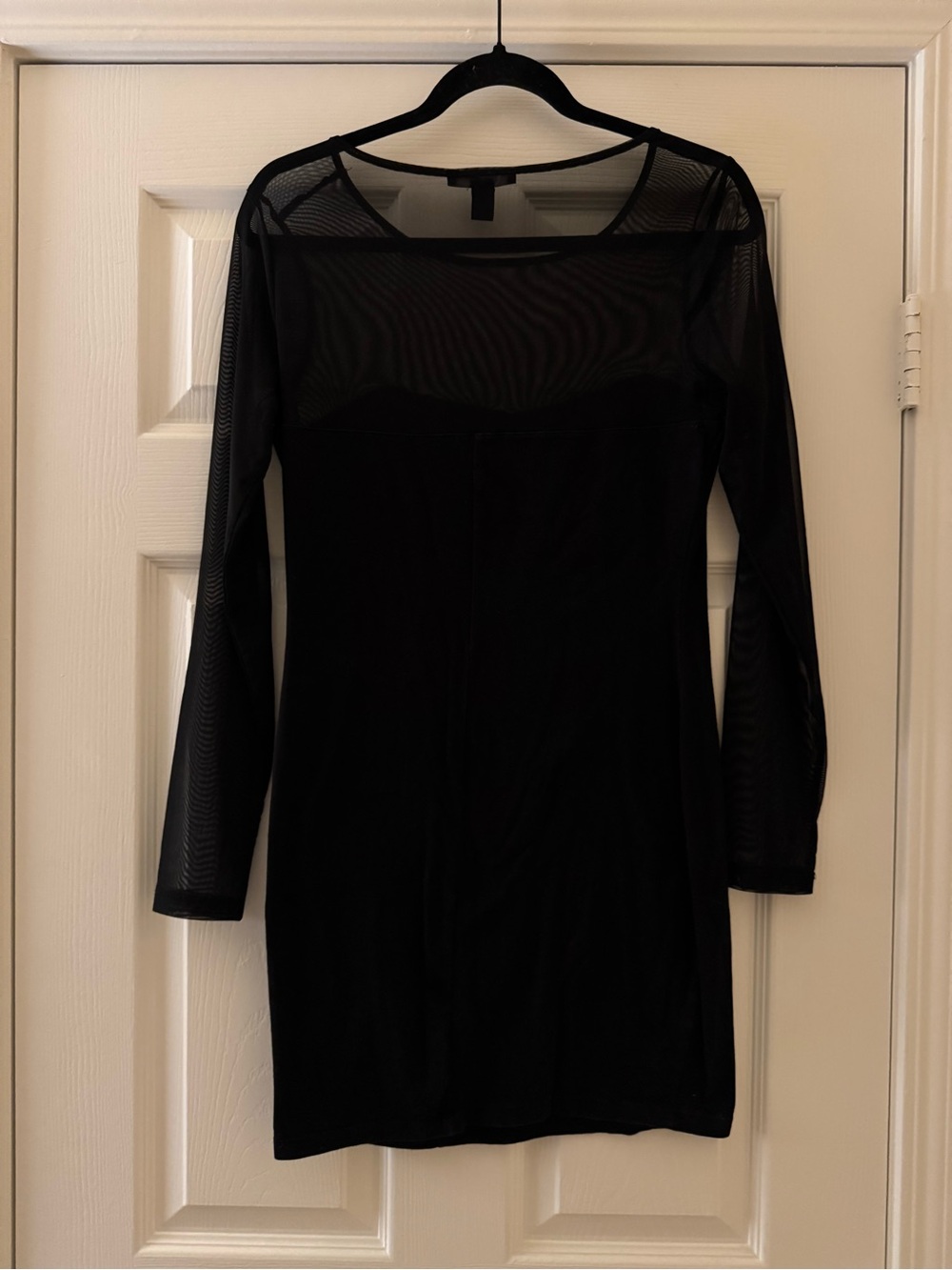 Forever 21 Black Mesh Yoke Long-Sleeve Bodycon Dress